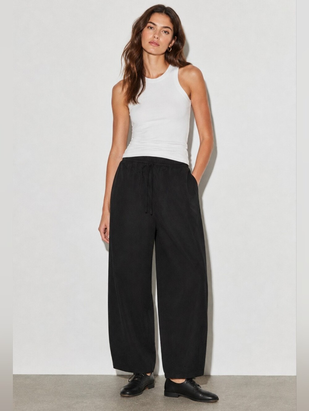 COS Grey Melange Wide-Waist Cotton Cropped Joggers Sweatpants Large